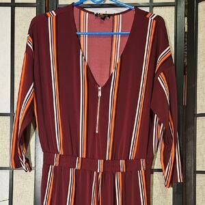 Express Maroon and Orange Striped Jumpsuit